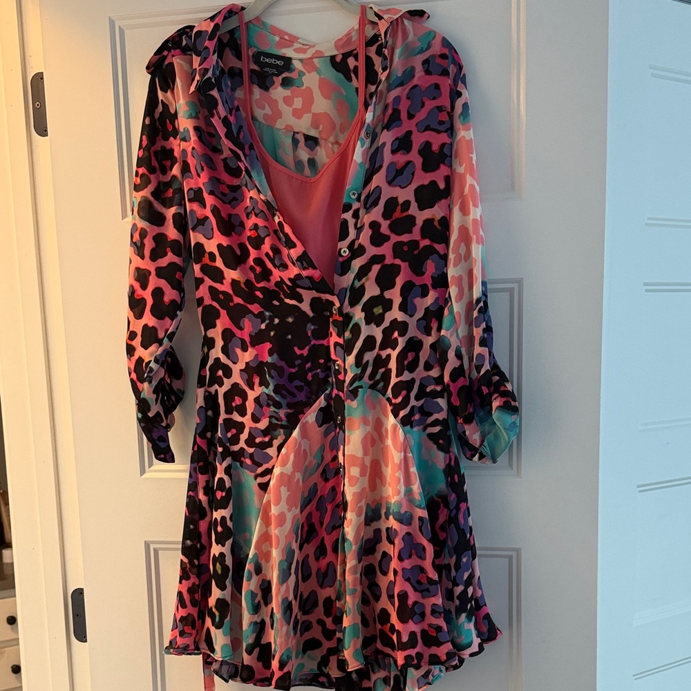 Colorful Leopard Print BeBe Dress | Size Small